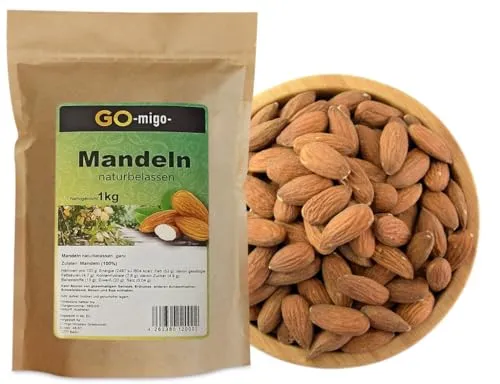 1kg Kalifornische Mandeln naturbelassen - Nüsse & Nussmischungen, vegane und knusprige Mandeln aus Kalifornien, perfekt als gesunder Snack oder zum Backen, 1 kg Packung für lange Frische.