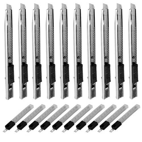 Werkzeugkönig Cuttermesser 9mm Teppichmesser Edelstahl 10 Stck. + 100 Ersatzklingen