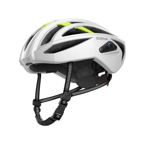 Sena R2 EVO Rennradhelm (Mattweiß, L) - Fahrradhelm mit integrierter Mesh Intercom für Kommunikation, Bluetooth-Konnektivität und LED Rücklicht für verbesserte Sichtbarkeit.