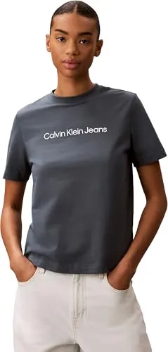Calvin Klein Damen T-Shirt Kurzarm Logo Classic Regular Fit, Grau (Dark Slate), XS - IKONISCHES DESIGN: Das Calvin Klein T-Shirt vereint sportlichen Look mit hohem Tragekomfort. Aus 100% Baumwolle gefertigt, ideal für den Alltag oder das Büro – vielseitig kombinierbar und angenehm zu tragen.