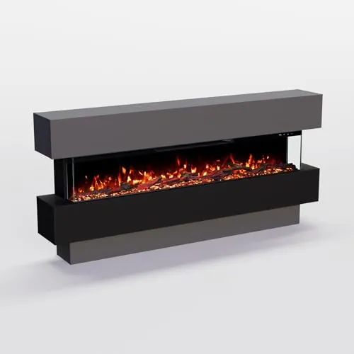 GLOW FIRE Elektrokamin Cobalt 50 mit realistischem 3D LED-Feuer - Stand-Elektrokamin mit Heizung und Kaminfeuer, App Steuerung, Knistereffekt & Timer, max. 1800 W, 149x69x21cm, Grau
