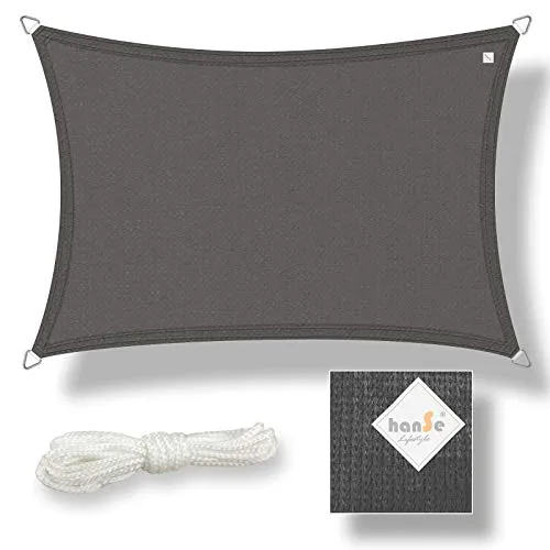 hanSe Sonnensegel rechteckig 2x4m in Graphit - Sonnenschutz: Hochwertiges HDPE Sonnensegel, wetterbeständig mit UV-Schutz, ideal für Garten, Balkon und Terrasse. Genießen Sie angenehme Temperaturen und flexiblen Einsatz für jeden Außenbereich.