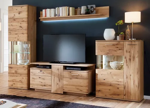 MCA furniture Wohnwand Santori 4-teilig in Eiche Bianco - Moderne Wohnkombination in Eiche Bianco, bietet viel Stauraum, pflegeleichte Oberflächen und elegantes Design für Ihr Wohnzimmer.