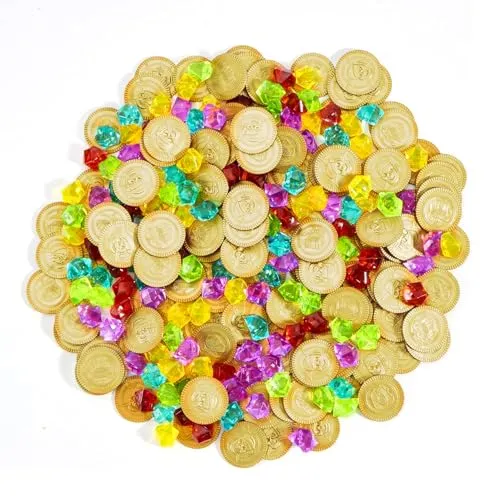 Yolistar 160 Stück Piraten Goldmünzen und Edelsteine Set, 80 Pirat Münzen mit 80 Kinder Piraten Edelsteine für Schatzsuche, Kindergeburtstag, Piratenparty Deko