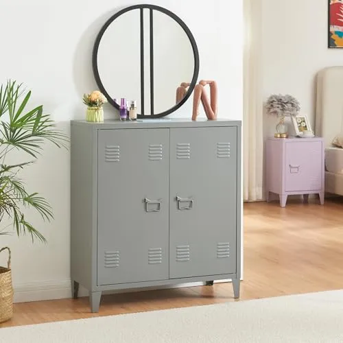 [en.casa] Metallschrank Oripää - Wohnzimmerschrank mit höhenverstellbarer Ablage - Aufbewahrungsfächer mit höhenverstellbarem Einlegeboden, ideal für individuelle Stauraumlösungen und optimale Luftzirkulation für empfindliche Dokumente.