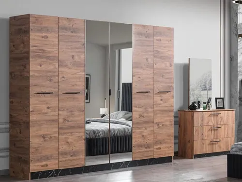 Schlafzimmer Set 3tlg: Kleiderschrank, Kommode & Spiegel im modernen Design - Elegantes 3-teiliges Set für das Schlafzimmer mit viel Stauraum und stilvollem Look. Ideal für eine moderne Einrichtung, inklusive 2 Jahre Herstellergarantie.