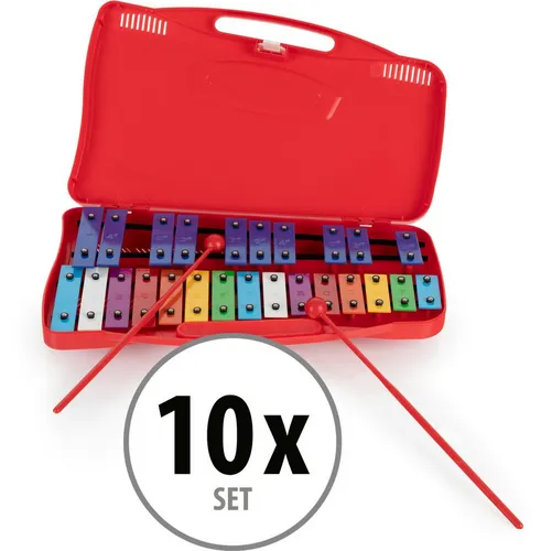 Classic Cantabile Glockenspiel GSR-25 Sopran Glockenspiel chromatisch 10x Set - Im praktischen Koffer,Sparset, 10-St., 10x Glockenspiel und 10x Schlägel, Perfekt gestimmtes Sopran Glockenspiel