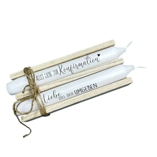 AWASG Kerze mit Spruch Konfirmation - Stabkerze als Geschenk Mädchen Jungen Patenkind - Geschenkkerzen 2er Set