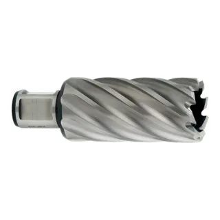 HSS-Kernbohrer 19mm Weldonschaft - Zubehör für Elektrowerkzeug, ideal für präzise Bohrungen in Stahl und Metallen, einfach mit passendem Zentrierstift zu verwenden.