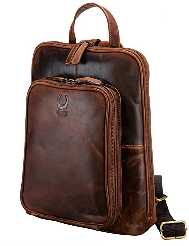 Corno d´Oro Premium Damenrucksack aus Leder - Damen-Rucksackhandtaschen: Eleganter und robuster Lederrucksack mit vielen Fächern für Laptop und Wertsachen, ideal für Schule, Uni oder Freizeit.