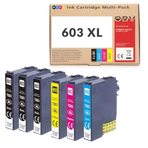 OBV Sparset als Ersatz für Epson 603XL Tintenpatronen für Expression Home XP-3150 XP-3155 XP-4150 XP-4155 XP-2150 XP-2155 XP-2100 XP2105 Workforce WF-2810 WF-2830 WF-2835 WF-2850 (6er Pack)