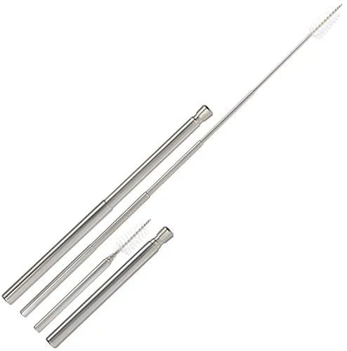 com-four® 2X Faltbarer Strohhalm aus Edelstahl - rostfrei und wiederverwendbar - Trinkhalm mit je Einer Teleskop-Bürste als Geschenkidee für Urlaub, Reisen, Outdoor - 20 cm