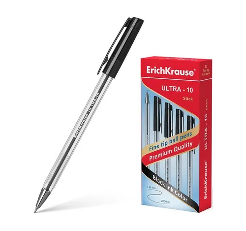 Erich Krause Kugelschreiber, Kugelschreiber Ultra-10 0,26mm 12er Pack Schwarz