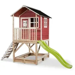 EXIT Holzspielhaus Loft 500 - Rot - Spielplätze: Nachhaltiges Holzspielhaus aus FSC® zertifiziertem Zedernholz, wetterbeständig mit wasserdichtem Bitumendach für ganzjährigen Spielspaß.
