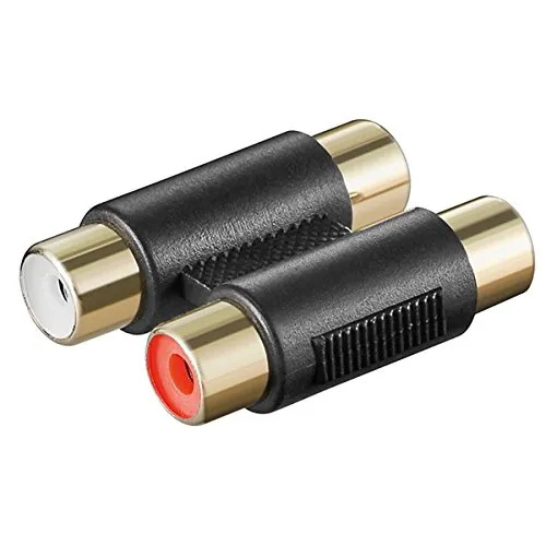 BestPlug RCA L-R Audio Adapter Verbindungsstück, 2 Cinch Buchse Kupplung weiblich auf 2 Cinch Buchse Kupplung weiblich vergoldet, Schwarz