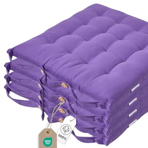 Homescapes 4er Set Stuhlkissen 40x40 cm lila - Kissen für Esszimmer-, Küchen- & Gartenstühle, waschbar und Oeko-TEX-zertifiziert für höchsten Komfort und Sicherheit.
