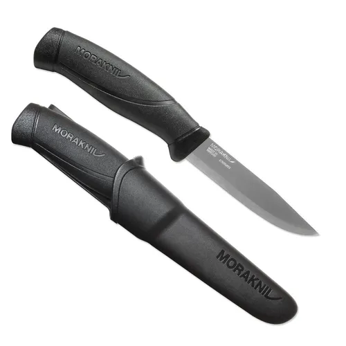 Mora Survivalmesser Begleiter HD Schwarz (S) - Robustes Gürtelmesser - Gürtelmesser aus 12C27 rostfreiem Sandvikstahl mit abrutschfestem Griff und praktischer Messerscheide, ideal für Outdoor-Abenteuer.