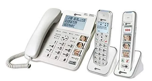 Geemarc Senior Pack - Verstärktes Festnetztelefon Set mit Anrufbeantworter, ideal für Senioren und hörgeschädigte Personen mit großen Fototasten und lautem Klingelton