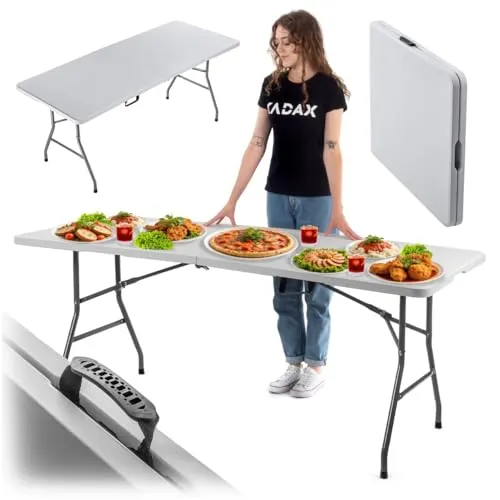 KADAX Klappbarer Gartentisch - Wetterfester Partytisch für Garten und Balkon - Esstische: Praktischer, robuster Klapptisch aus wetterfestem HDPE und pulverbeschichtetem Stahl, ideal für Picknicks und Partys im Freien.