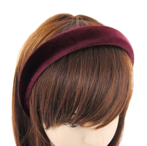 axy Gepolsterter Haarreif aus Samt Damen Breiter Stirnband Haarschmuck Haarreifen Hairband HRK10B (Weinrot)