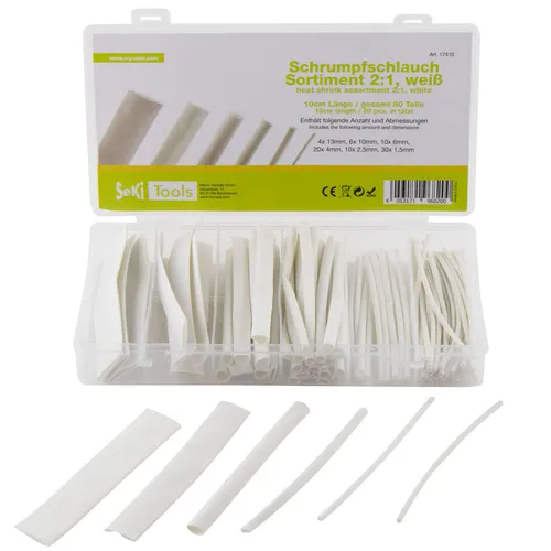 Schrumpfschlauch Sortiment weiss 80-teilig 1,5mm, 2,5mm, 4mm, 6mm, 10mm, 13mm