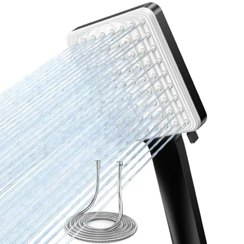 VOXON Duschkopf mit Schlauch 1.6 M, Handbrause Duschkopf Gross, Duschkopf Wassersparend Hochdruck, Einhand-Einstellung, Duschkopf XXL mit 6 Strahlarten