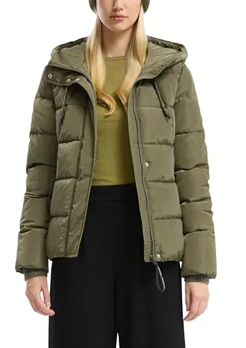 QS Steppjacke mit Kapuze in Olivgrün Größe L - Funktionsjacke, wasser- und windabweisend, perfekt für Outdoor-Aktivitäten und lässige Freizeitlooks.