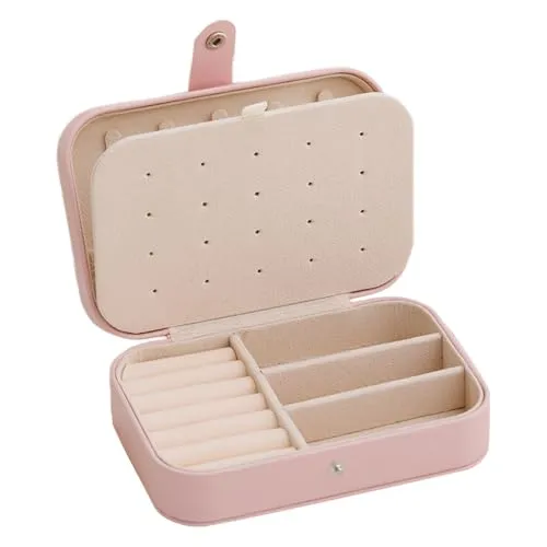 WEGLOK Schmuckkästchen Reise, Schmuckkasten Klein, für Ohrringe, Halsketten, Ringe, Geschenk Hochzeit, Schmuck-Reiseetui Reise, Geschenkidee für Frauen, Mädchen (Rosa)