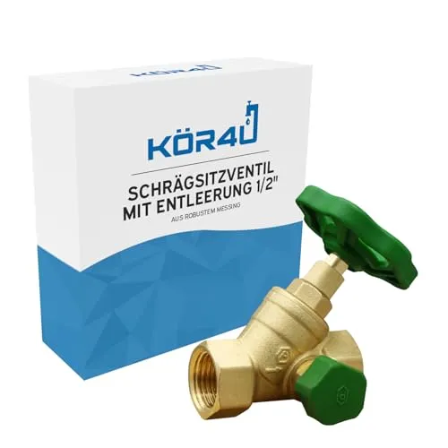 kör4u Schrägsitzventil 1/2 Zoll, Messing, steigende Spindel, beidseitigem Innengewinde, Trinkwasser geeignet (1/2