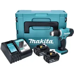 Makita DDF 453 RTJ Akku Bohrschrauber 18 V - Akkuschrauber mit 42 Nm Drehmoment, zwei 5,0 Ah Akkus und Ladegerät im praktischen Makpac für flexibles Arbeiten in Holz, Metall und mehr.