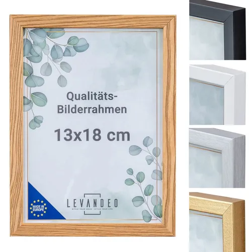 Levandeo® Bilderrahmen, Bilderrahmen Echtholz Made in EU 13x18 Natur Glasscheibe Fotorahmen