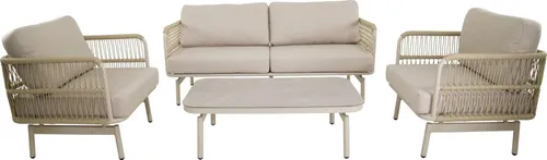 Lesli Living Lounge-Set AKIRO Beige – Modernes Gartenmöbel - Elegantes Lounge-Set für Garten und Terrasse. Bequeme Sitzpolster aus strapazierfähigem Olefin und witterungsbeständiger Aluminiumrahmen. Ideal für entspannte Stunden im Freien.