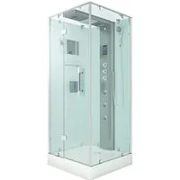 Duschkabine Komplettdusche D38-10L1 90x90 cm - Duschkabine aus 6mm Sicherheitsglas mit Ozonreinigung und Bluetooth-Player. Einfacher Aufbau und flexibel anpassbare Anschlüsse für ein modernes Duschvergnügen.