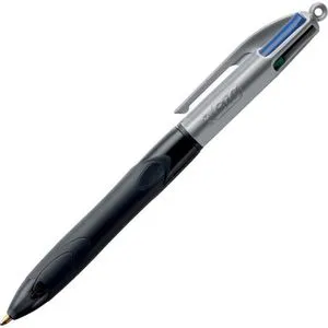 BIC 4-Farben-Kugelschreiber 4 Colours GRIP PRO schwarz/grau, Schreibfarbe: schwarz, blau, rot, grün, 1 St.