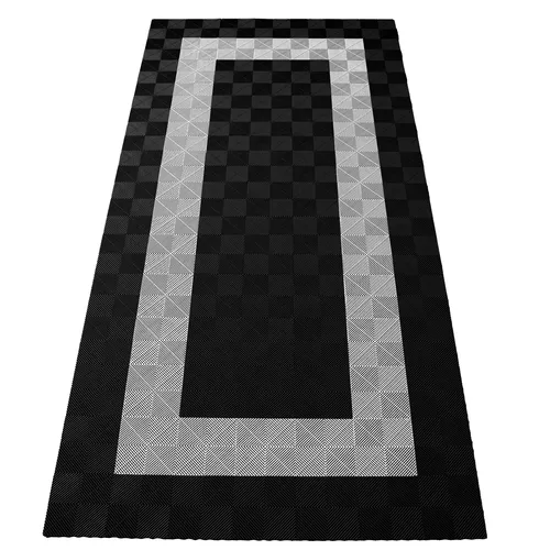 RAMROXX Performance Bodenfliesen Garagenboden Set 2,8mx5,6m in Schwarz-Weiß - Robustes Set aus Kunststoffbodenfliesen für Garagen und Werkstätten. Ideal für eine langlebige und pflegeleichte Bodenlösung mit modernem Design.