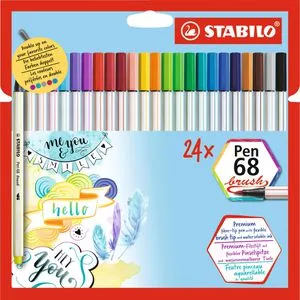 STABILO Pen 68 brush - Premium-Filzstift Set, 24 Farben für kreative Kunst und präzise Zeichnungen
