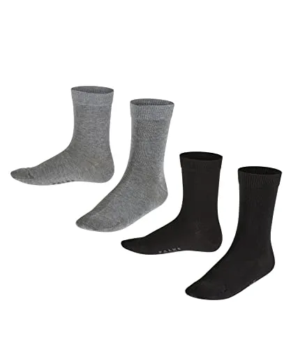FALKE Unisex Kinder Socken Happy Double Pack K So Baumwolle einfarbig 2 Paar, Mehrfarbig Black Grey 0050, 27-30