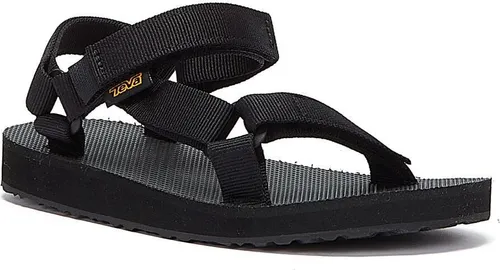 Teva Original Universal Sandalen Schwarz EU 28 für Kinder - Wanderschuhe für Kinder, ideal für Outdoor-Abenteuer mit wasserfreundlichen Riemen aus recyceltem Kunststoff und einfachem Klettverschluss für perfekten Sitz und schnelle Anpassung.