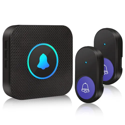 Funkklingel, IP55 Wasserdicht Klingel Haustür,Kabellose Türklingel Set mit 400m Reichweite,55 Melodien & LED Anzeige, Ring Chime für Haus, Villa, Büro(1 Empfänger & 2 Sender)