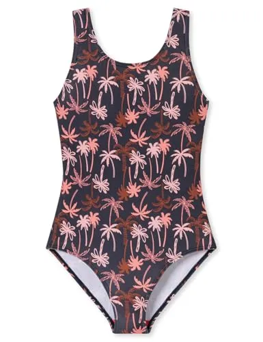 Schiesser Mädchen Aqua Teen Badeanzug - Badeanzug für Mädchen in Größe 140 bis 176, mit buntem Palmenmuster und verstellbaren Trägern für optimalen Sitz.