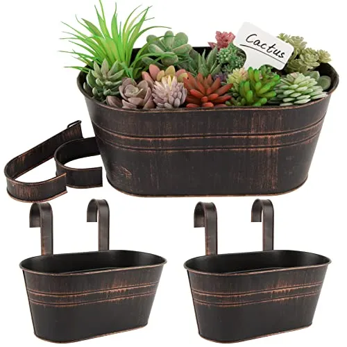 BOFUNX 2pcs Hängetöpfe Set Vintage Pflanztopf Blumentopf Übertopf mit Haken Balkon Blumentopf Hängend für Dekotation Balkon Draussen Innenwand Garten Wand Geländer Zaun(Vintage Schwarz 27.5×14×22cm)