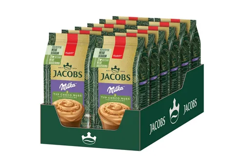 JACOBS Löskaffee Typ Cappuccino Choco Nuss 12x 400g - Instantkaffee mit köstlichem Milka-Geschmack, ideal für Schokoladenliebhaber und Cappuccino-Fans. Perfekt für eine schnelle Auszeit!