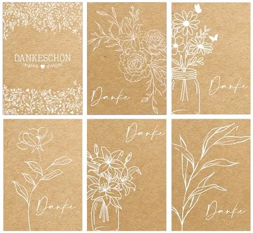 the lazy panda card company 36 farbige Kraft-Dankeschön-Karten aus Recyclingpapier mit weißen Umschlägen