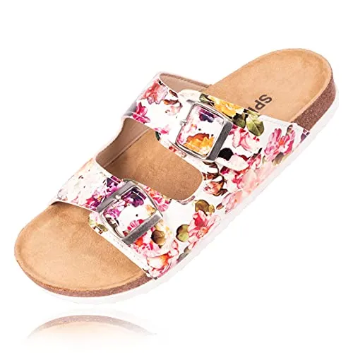 Bock op Kölle Schuhe SPRINTsport Schöne Damen Pantoletten Blumen oder Pastell, praktische Arbeitsschuhe, Hausschuhe (Blumen, Numeric_41)