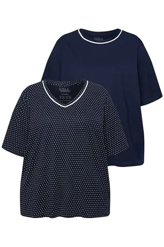 Ulla Popken Damen Pyjama-Shirts 2er-Pack - Nachthemden für Damen, bequeme Passform aus atmungsaktiver Baumwolle, ideal für die Nacht, inklusive 1x uni und 1x gepunktet.