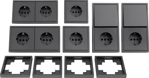 McPower Schalter und Steckdosen Set Shallow | anthrazit | 20-teilig - Steckdosen & Zubehör – 20-teiliges Set mit einfachem Steckanschluss und flachem, modernem Design. Ideal für vielseitige Anschlussmöglichkeiten mit 1 Jahr Garantie.