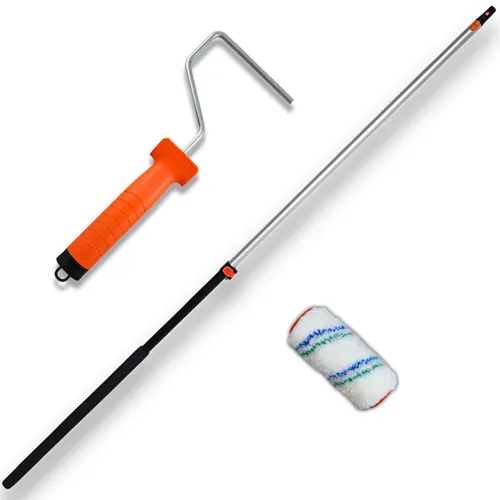 Maler Set 3tlg mit Teleskopstiel - Malerpinsel & -rollen: Praktisches Set mit 10cm Mikrofaserwalze und 1,8m Teleskopstiel für müheloses Streichen in jedem Winkel.