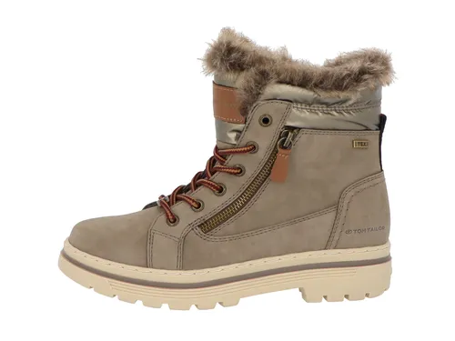 Tom Tailor Damen Stiefelette 4290604, mud, 38 EU - Wanderschuhe mit komfortablem Blockabsatz und praktischem Reißverschluss, ideal für stilvolle Outdoor-Abenteuer.