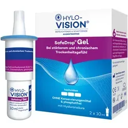 Hylo-Vision SafeDrop Gel Augentropfen – 2 x 10 ml - Arzneimittel für trockene Augen, mit innovativer SafeDrop Technologie für präzise Anwendung und langanhaltende Befeuchtung.