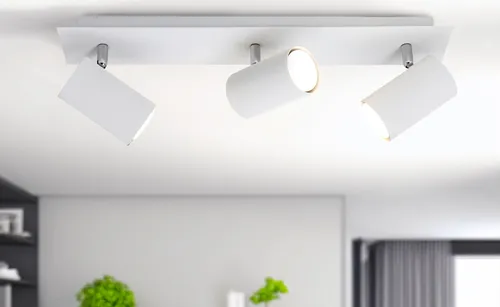 Deckenstrahler für Innen - 3-flammige LED Lampe mit schwenkbaren Spots in Weiß - Eleganter 3-flammiger LED Deckenstrahler mit schwenkbaren Spots, ideal für jeden Wohnraum. Flexibles Design und energiesparende LEDs sorgen für stilvolle Akzente in Ihrem Zuhause.